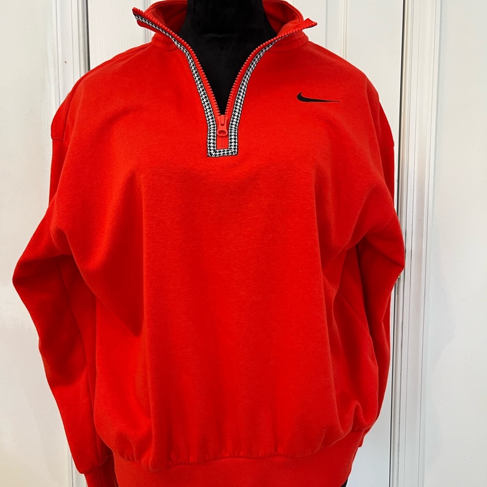 Nike Sweatshirt - Red/Orange with Checkered Swoosh - Small/Med